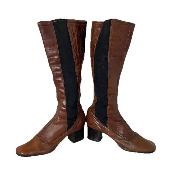 RARE VTG 60s 70s Brown Leather Tall Go Go Boots Carnaby St England Women Sz 6 - Picture 10 of 16
